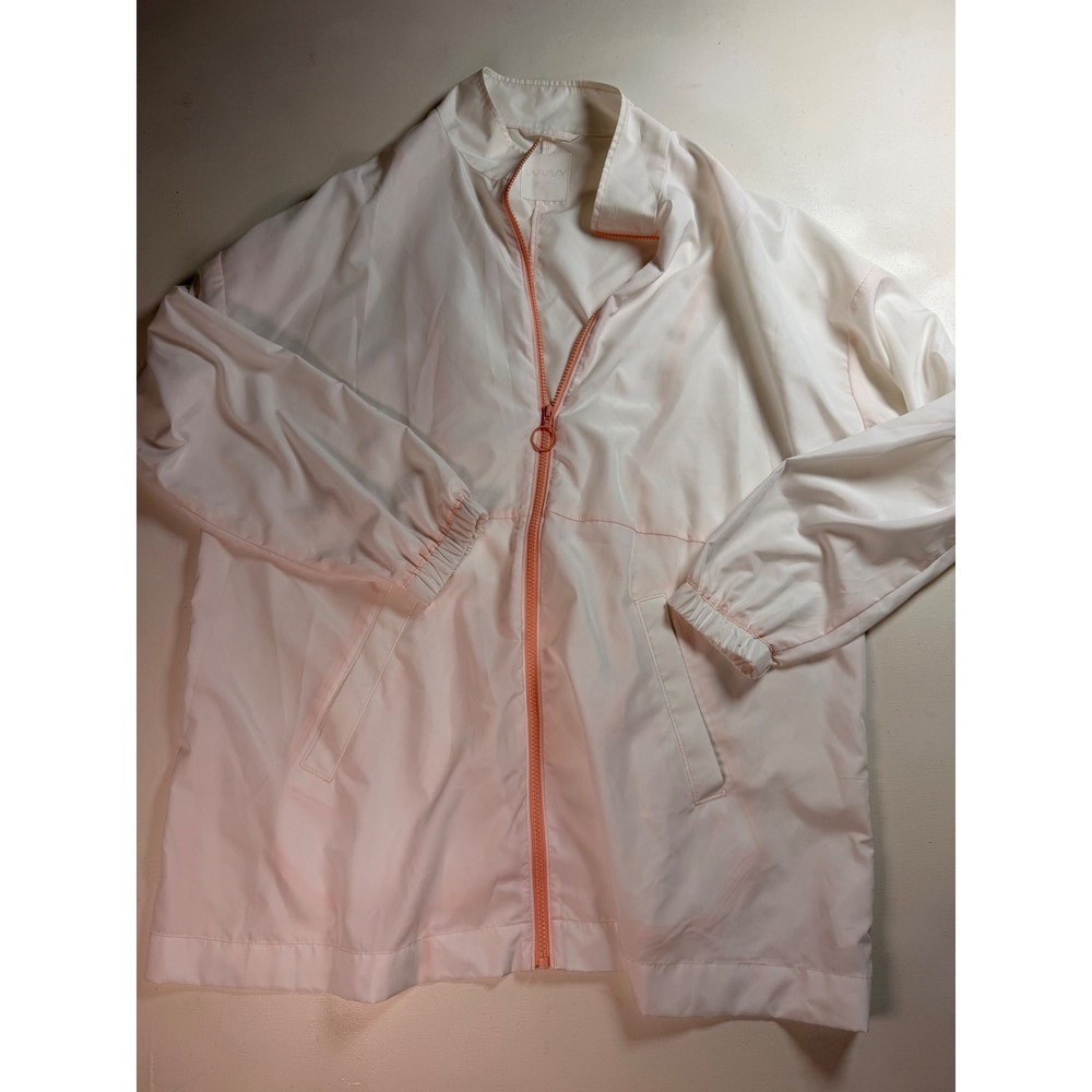 WVY Windbreaker Jacket Women XL White Peach Lightweight Full Zip Pocket